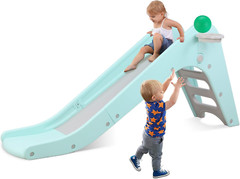 Freestanding Kids Slide, Toddler Slide Climber with Basketball Hoop & Ball, Baby