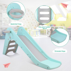Freestanding Kids Slide, Toddler Slide Climber with Basketball Hoop & Ball, Baby