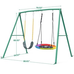 440lbs Metal Swing Set with Two Swings Heavy Duty A-Frame Kids Backyard Playset