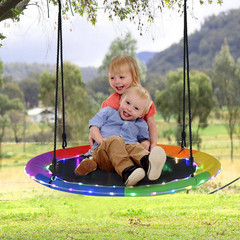 2-Person Flying Saucer Tree Swing Metal Patio Swing with Multi-Colored LED Light