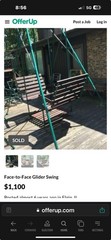 Face-to-Face Glider Swing Outdoor Metal Frame Wooden Slat Seats