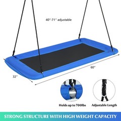 60″ Kids Giant Tree Rectangle Swing 700 lbs w/ Adjustable Hanging Ropes Blue
