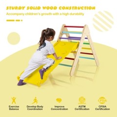 3-in-1 Wooden Climbing Triangle Set Adjustable Ramp Gift Kids With Sliding Board