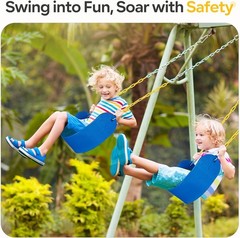2x Swing Seat for Swing Set, Support 330lb, with Coated Chain & Snap Hooks, Blue