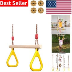 Adjustable Trapeze Swing Bar Kids Gym Rings Yellow Outdoor Indoor Playground Fun