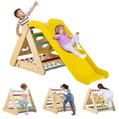 4 in 1 Wooden Climbing Triangle Set Triangle Climber w/Ramp Multi-color