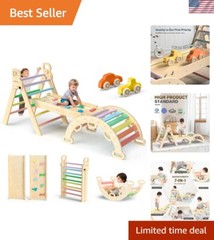 Pikler Triangle Set 7in1 Foldable Baby Climbing Toys Wooden Montessori Climbi…