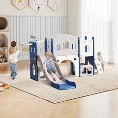 8 in 1 Toddler Climber Slide Playset Outdoor Indoor Slide Playset for Kids Blue