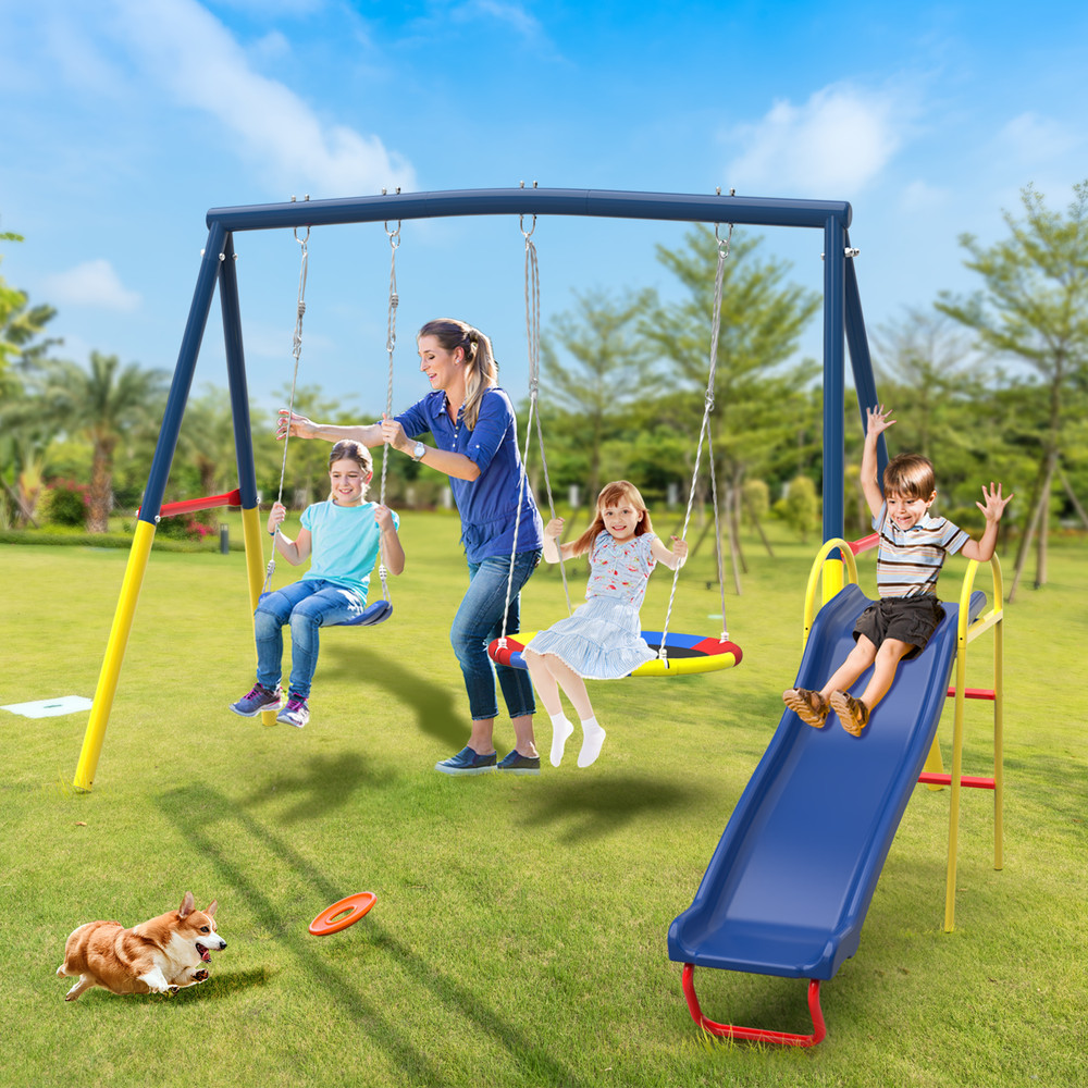 Color Swing Set for Backyard,Swing Outdoor With a slide 440lbs