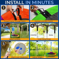 SereneLife 40″ Saucer Swing with Chains – Indoor/Outdoor (Rainbow)