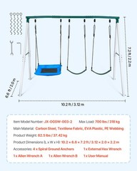 VEVOR Swing Set for Backyard Swingset Outdoor for Kids 3 Seats A-Frame Stand