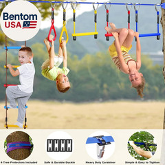 Ninja Warrior Obstacle Course for Kids Backyard-65Ft Slackline Kit with 13 Obsta