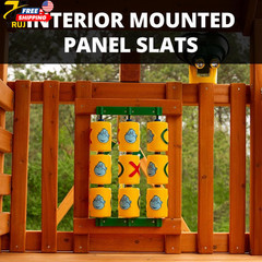 Wooden Swing Set with Wood Roof Two Slides Swings and Climbing Wall Playsets NEW
