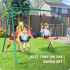 440lb Metal Swing Set Kids Adult Backyard Playset with 2 Swings Heavy Duty Frame