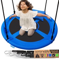 SereneLife 40in Saucer Swing w/ Hang Kit, Handles & Pillow Indoor/Outdoor -Blue