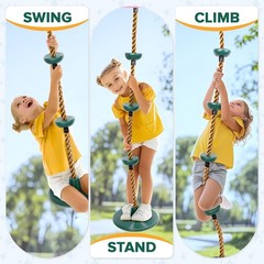 Kids Outdoor Climbing Rope Swing with Platforms & Seat, Includes Strap & Cara…