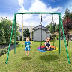 440lb 2 Seats Metal Swing Set Backyard Heavy-Duty Playset Kids Adults Swing Set