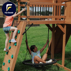 Sterling Point Cedar Wood Swing Set with Wave Slide Raised Clubhouse Wooden
