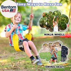 Ninja Warrior Obstacle Course for Kids Backyard-65Ft Slackline Kit with 13 Obsta