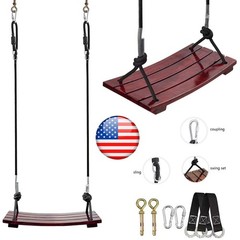 Wooden Swing Seat Hanging, Nostalgic Outdoor for Kids Adults, Height Adjustable
