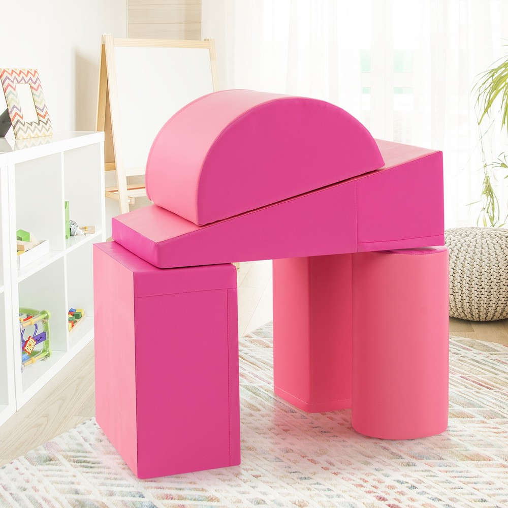 5-Piece Kids Climb Crawl Activity Playset Pink Indoor Foam Blocks Soft Play Fun