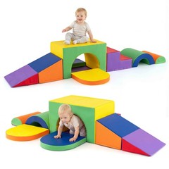 7PCS Soft Foam Climbing Blocks Set w/Slide & Tunnel, Waterproof & Easy to Clean