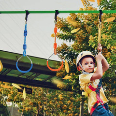 Green Ninja Obstacle Course Kit with Monkey Bars and Swing Rings, Adjustable Out