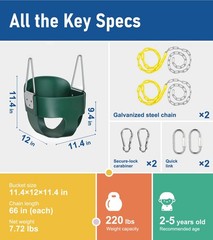 High Back Full Bucket,Toddler Swing with Coated Chains & Triangle Dip Pinch P…