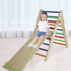 Pikler Triangle Ladder with Ramp & Slide, Foldable Wooden Climber for Toddlers