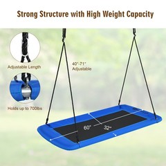 Goplus 700lbs Giant 60″ Platform Tree Swing Outdoor w/ 2 Hanging Strap Blue