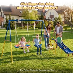 Heavy Duty Swing Set 3-in-1 with Slide, Metal Outdoor Playset for Backyard Kids