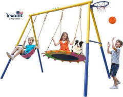 440Lbs Capacity Swing Sets for Backyard, 40 Inch Saucer Swing, A-Frame Metal, Be