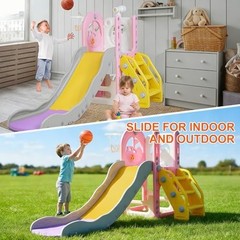 6 in 1 Toddler Playset Toddler Slide and Climber Playset, L-Shaped Kids Slide…