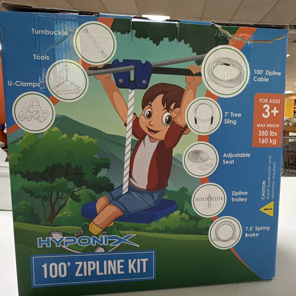 Hyponix 100ft Zipline Kit Outdoor Kids Play Equipment, Ages 3+ Years