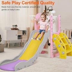 6 in 1 Toddler Playset Toddler Slide and Climber Playset, L-Shaped Kids Slide…