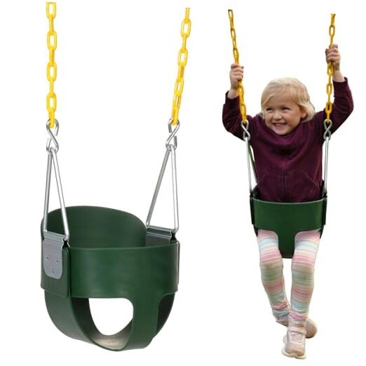 Heavy-Duty High Back Full Bucket Toddler Swing Seat | Coated Swing Green