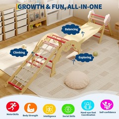 4 in 1 Toddler Climbing Toys Indoor with Ramp,Arch and Ladder for 1-3 Baby Wood
