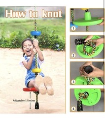 Tree Swing for Kids Disc Seat w/ Rainbow Climbing Rope & Carabiner Outdoor Fun