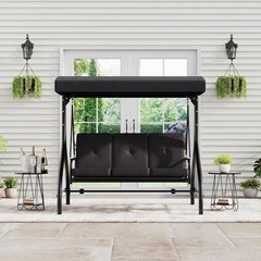 3-Seat Outdoor Porch Swing with Adjustable Canopy, Patio Swing Chair with Stand,