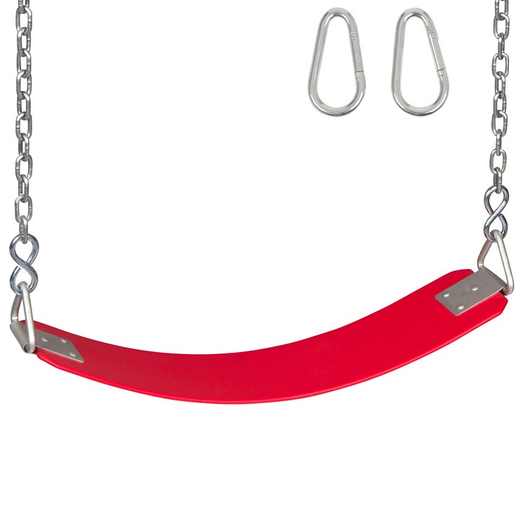 SWING SET STUFF COMMERCIAL POLYMER BELT SEAT RED WITH CHAINS AND HOOKS fort 0129