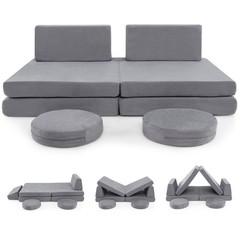 6 Pieces Modular Kids Play Couch Set Washable Covers Living Room Playroom Gray