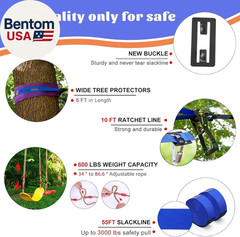 Ninja Warrior Obstacle Course for Kids Backyard-65Ft Slackline Kit with 13 Obsta