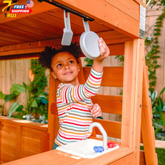 Atlas Point Wooden Outdoor Swing Set/Playset with Kitchen Slides and Glider NEW