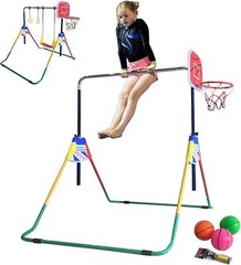 Deluxe 4-in-1 Kids Jungle Gym: Monkey Bar, Swing Set, Rings, Basketball Net