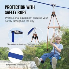 52 ft Zip Line Kit for Kids Adult Trolley Slackers Zipline Up to 500 lb