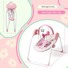 Portable Baby Swing, Pink Electric Infant Swing with 5 Speed Levels, 6 Songs …