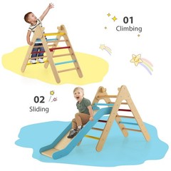 Pikler Triangle Set 2 in 1 Climbing Toys for Toddlers Foldable Wood Montessor…
