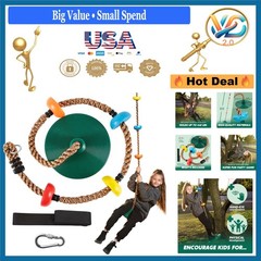 Turfee Kids Tree Swing Set with Disc Seat Climbing Rope & Carabiner Green
