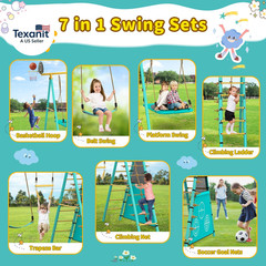 Swing Set for Backyard, Heavy-Duty Metal Swing Sets for Kids with 2 Swings, Clim