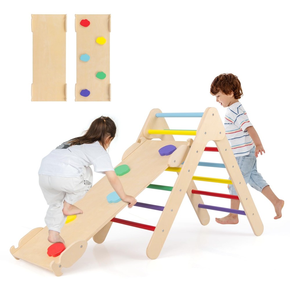 Pikler Triangle Set 3 in 1 Climbing Toys for Toddlers Wood Montessori Baby Ju…